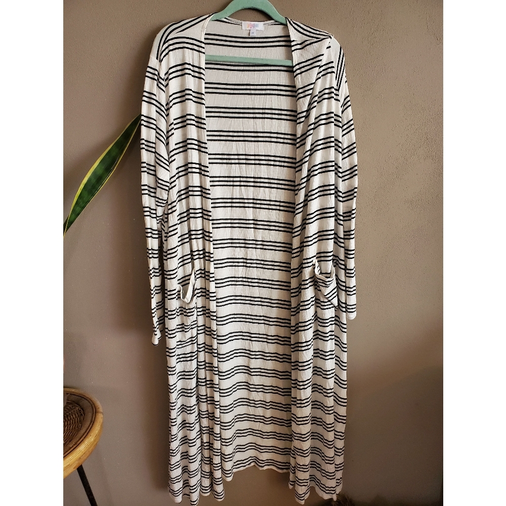 Lularoe White & Black Striped Sarah Cardigan